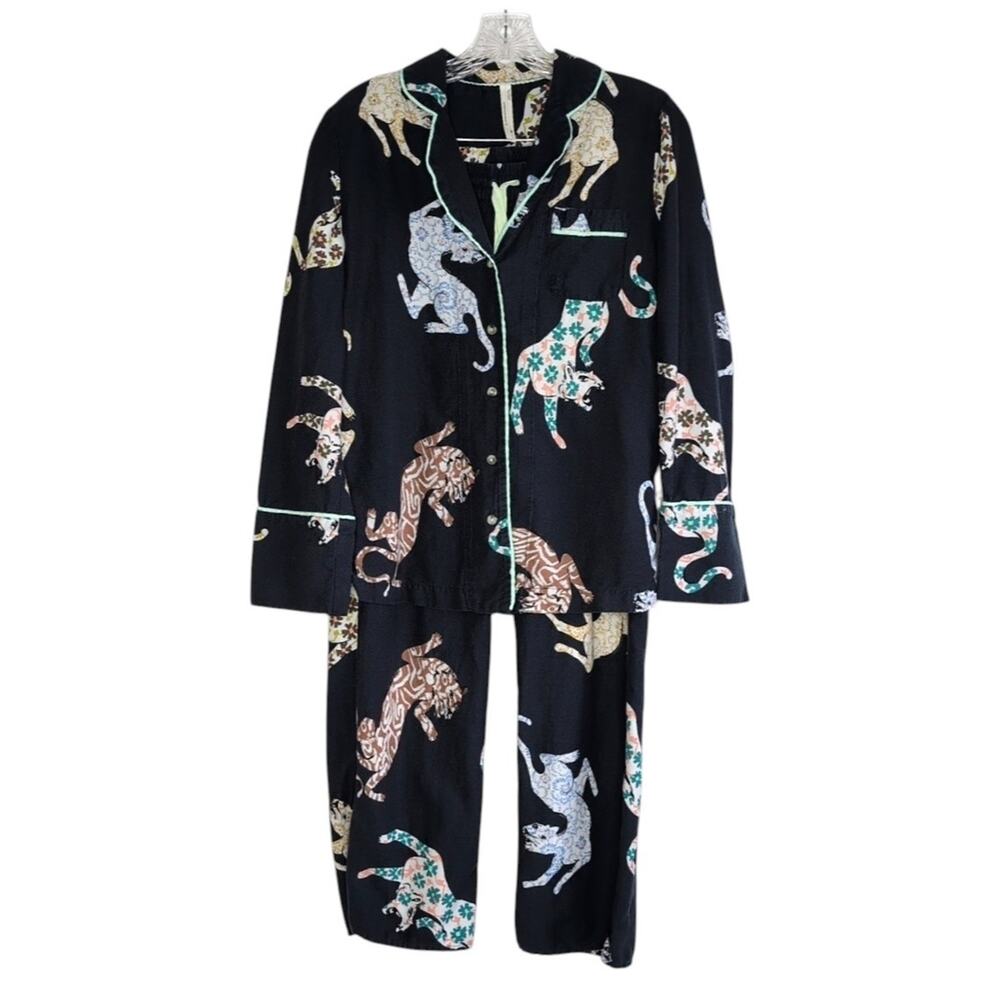 Anthropologie Stylized Tiger Print Flannel Pajama Set, size XXS